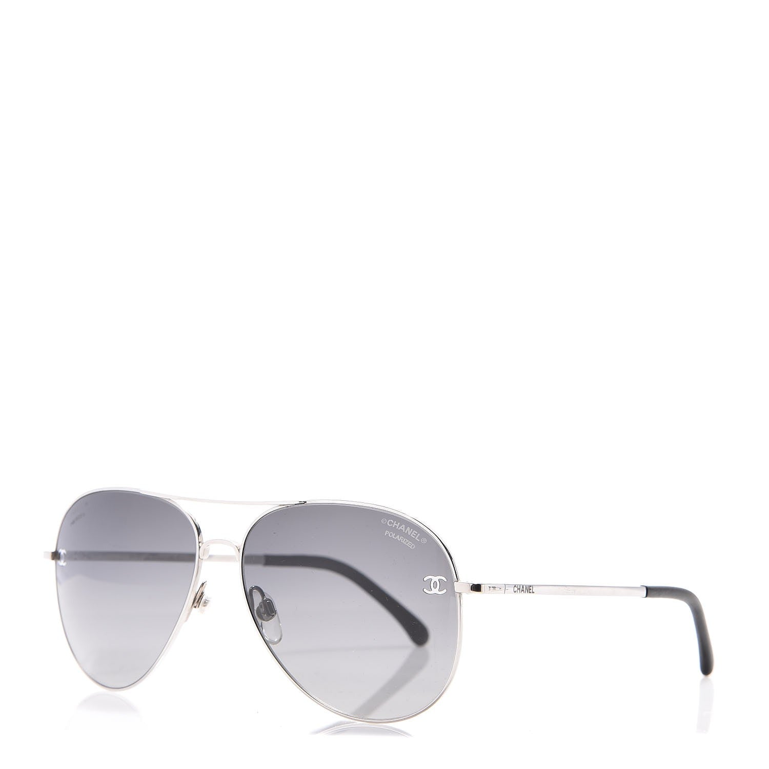 Chanel Metal Polarized CC Aviator Sunglasses 4189-T-Q Silver 1 of 7