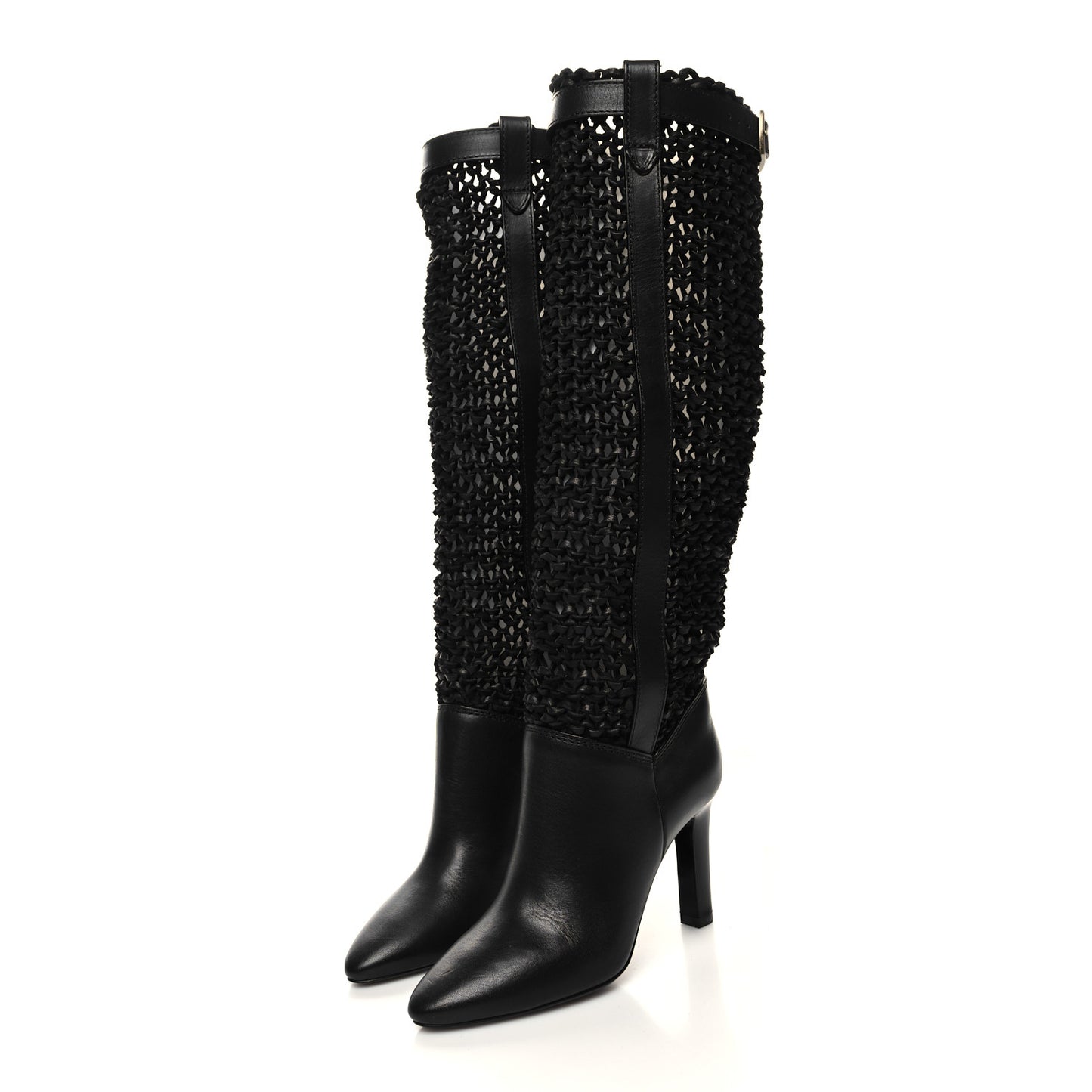 Calfskin Woven Kim 90 Knee High Boots 35 Black
