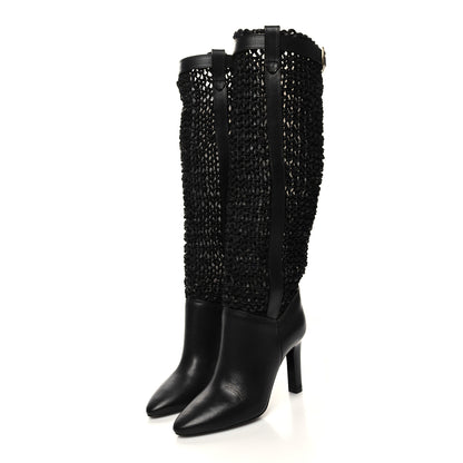Saint Laurent Calfskin Woven Kim 90 Knee High Boots 35 Black 3 of 7