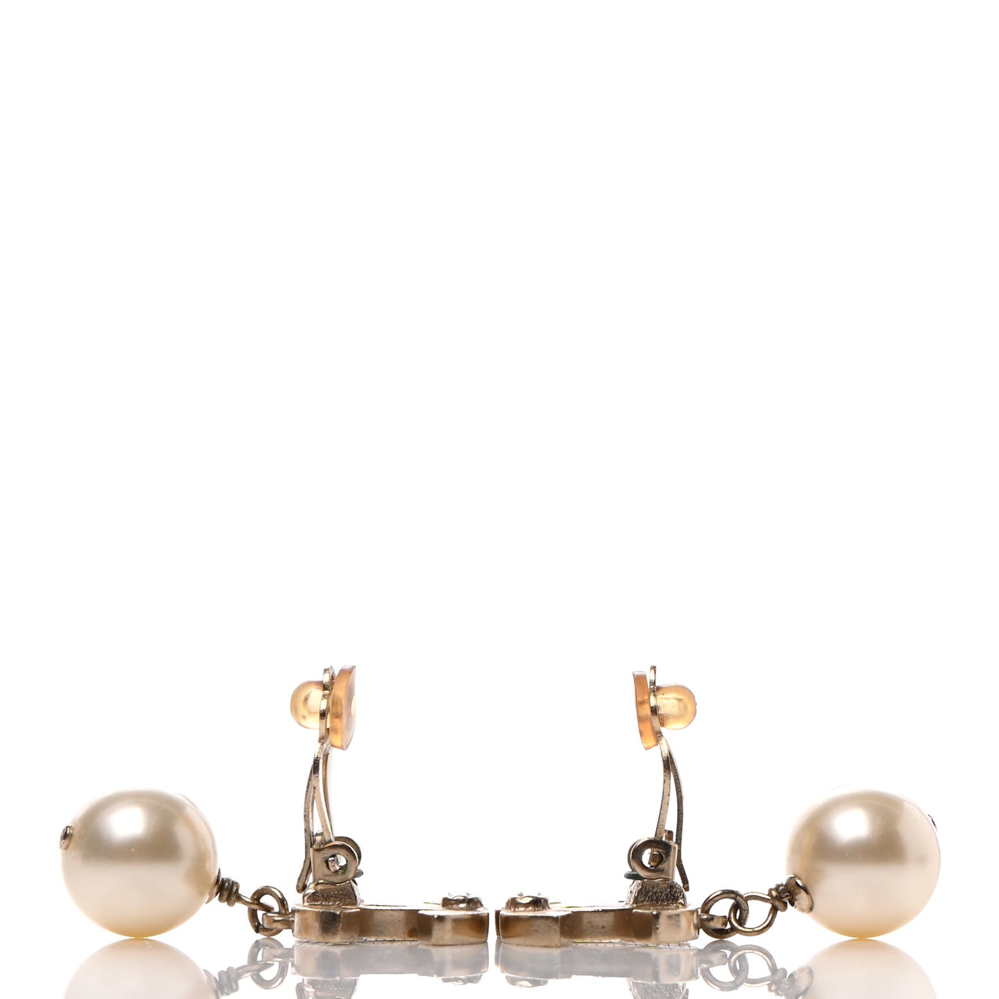 Pearl CC Drop Clip On Earrings Gold