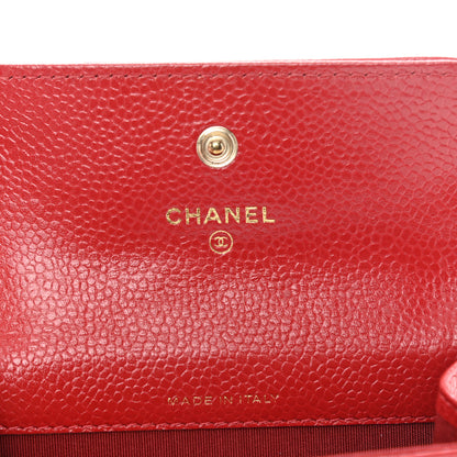 Chanel Caviar Camellia Embossed Card Holder Wallet Red 6 of 10