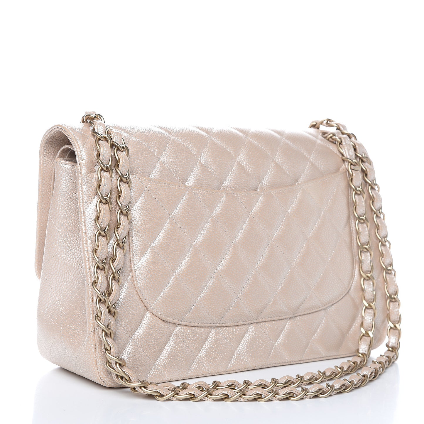 Pearly Caviar Quilted Jumbo Double Flap Light Beige