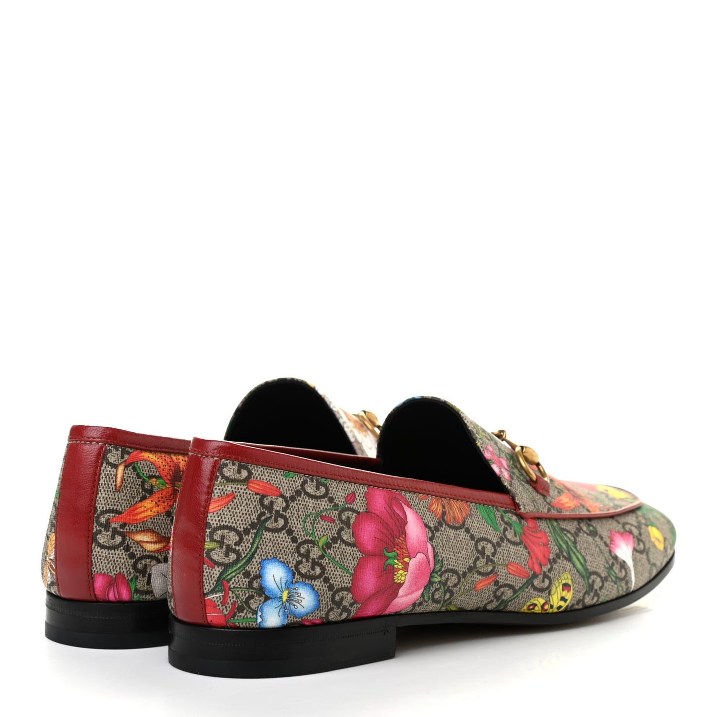 Canvas GG Monogram Flora Horsebit Womens Jordaan Loafers 41 Beige Ebony Multicolor Red