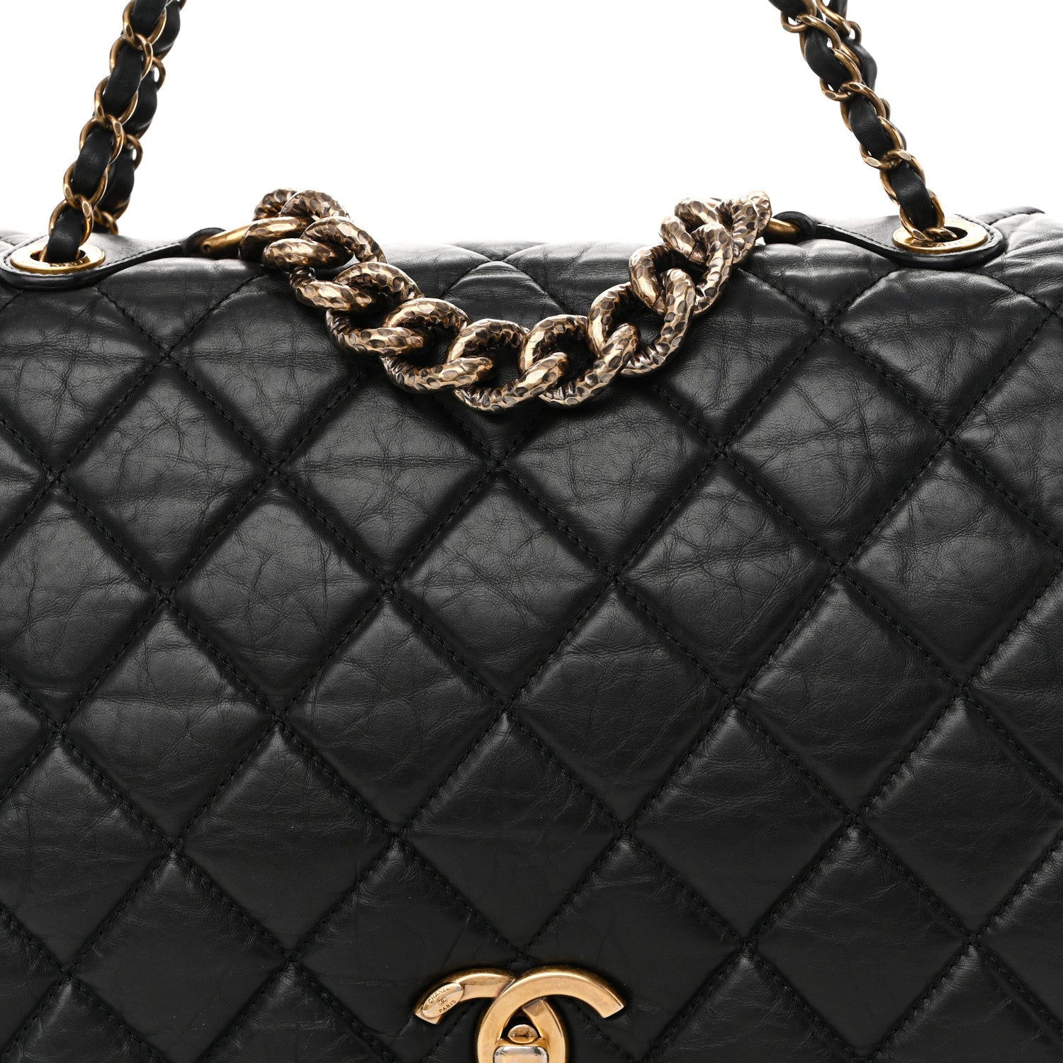 Chanel Aged Calfskin Quilted Large Pondichery Flap Black 8 of 10