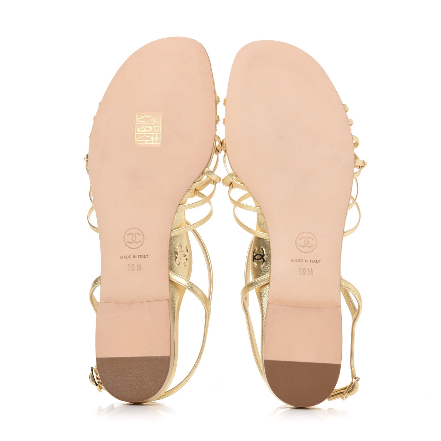 Chanel Laminated Lambskin CC Sandals 39.5 Gold 10 of 30