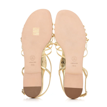 Chanel Laminated Lambskin CC Sandals 39.5 Gold 10 of 30