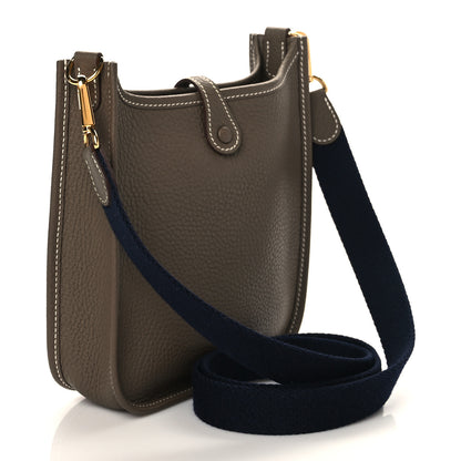 Hermes Taurillon Clemence Amazone Evelyne TPM Etoupe Bleu Indigo 3 of 10