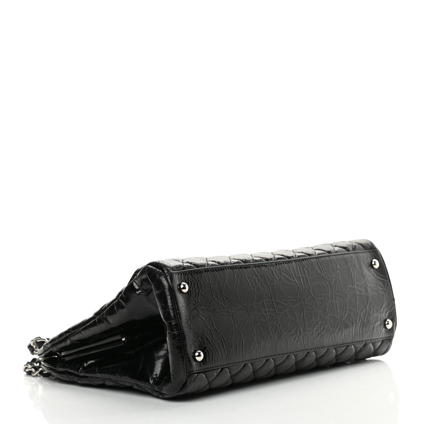 Glazed Calfskin Quilted Large Just Mademoiselle Bowling Bag Black
