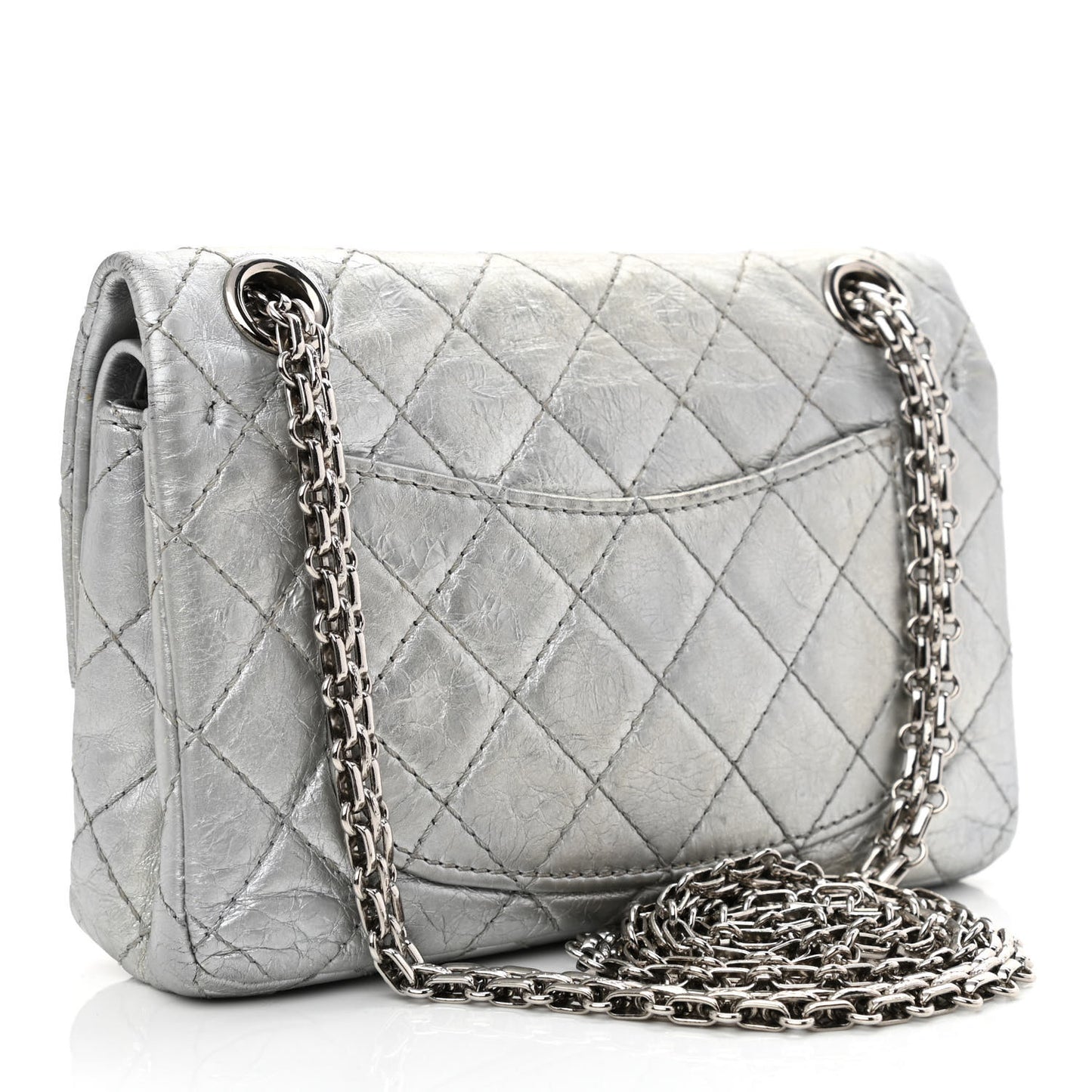 Metallic Aged Calfskin Quilted 2.55 Reissue 224 Flap Silver