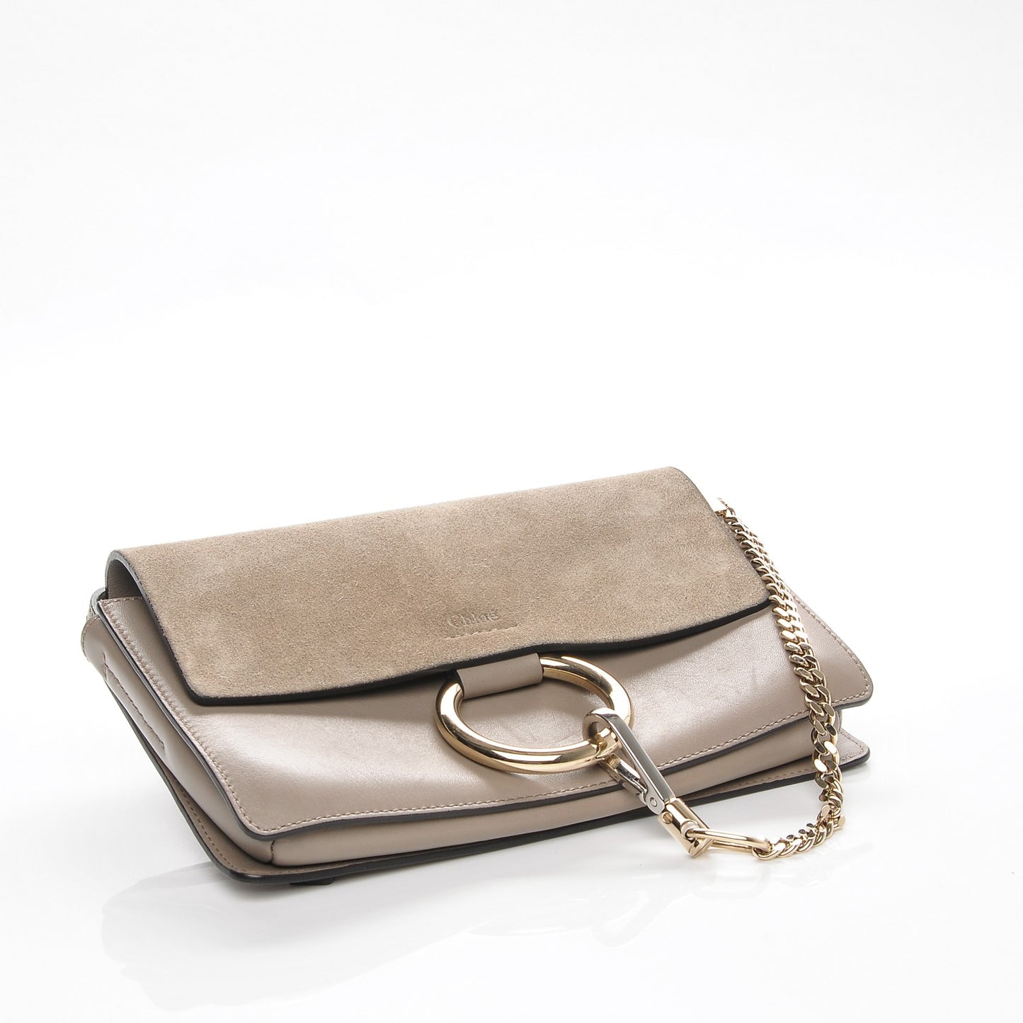 Suede Calfskin Small Faye Shoulder Bag Motty Grey