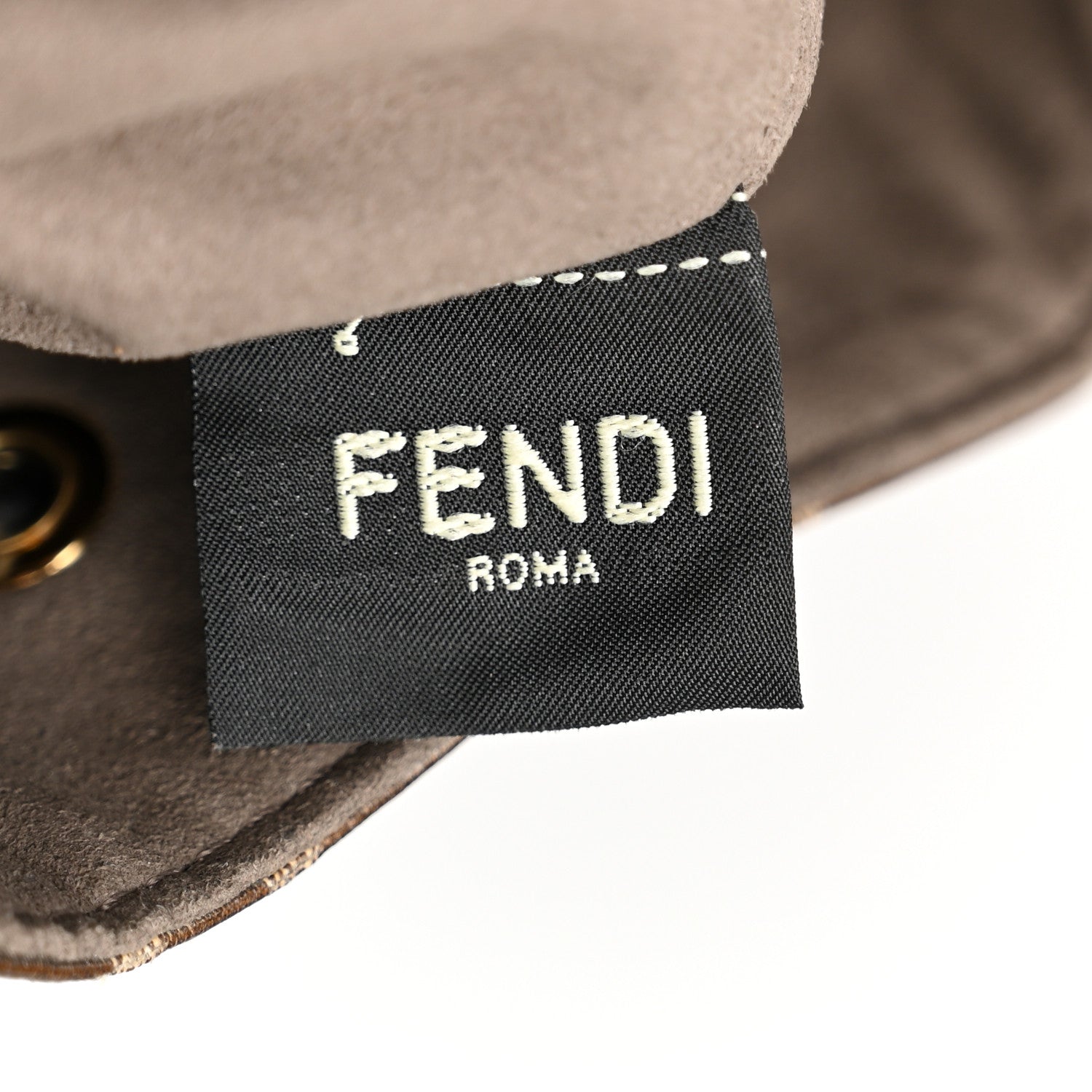 Fendi Glazed Fabric Vitello Grace F is Fendi FF 1974 Stamp Patch Grande Mon Tresor Bucket Bag Mogano Panna Black 6 of 10