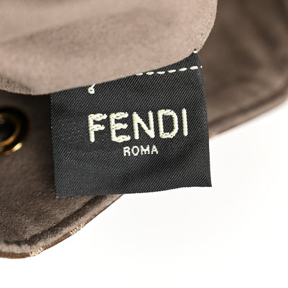 Fendi Glazed Fabric Vitello Grace F is Fendi FF 1974 Stamp Patch Grande Mon Tresor Bucket Bag Mogano Panna Black 6 of 10