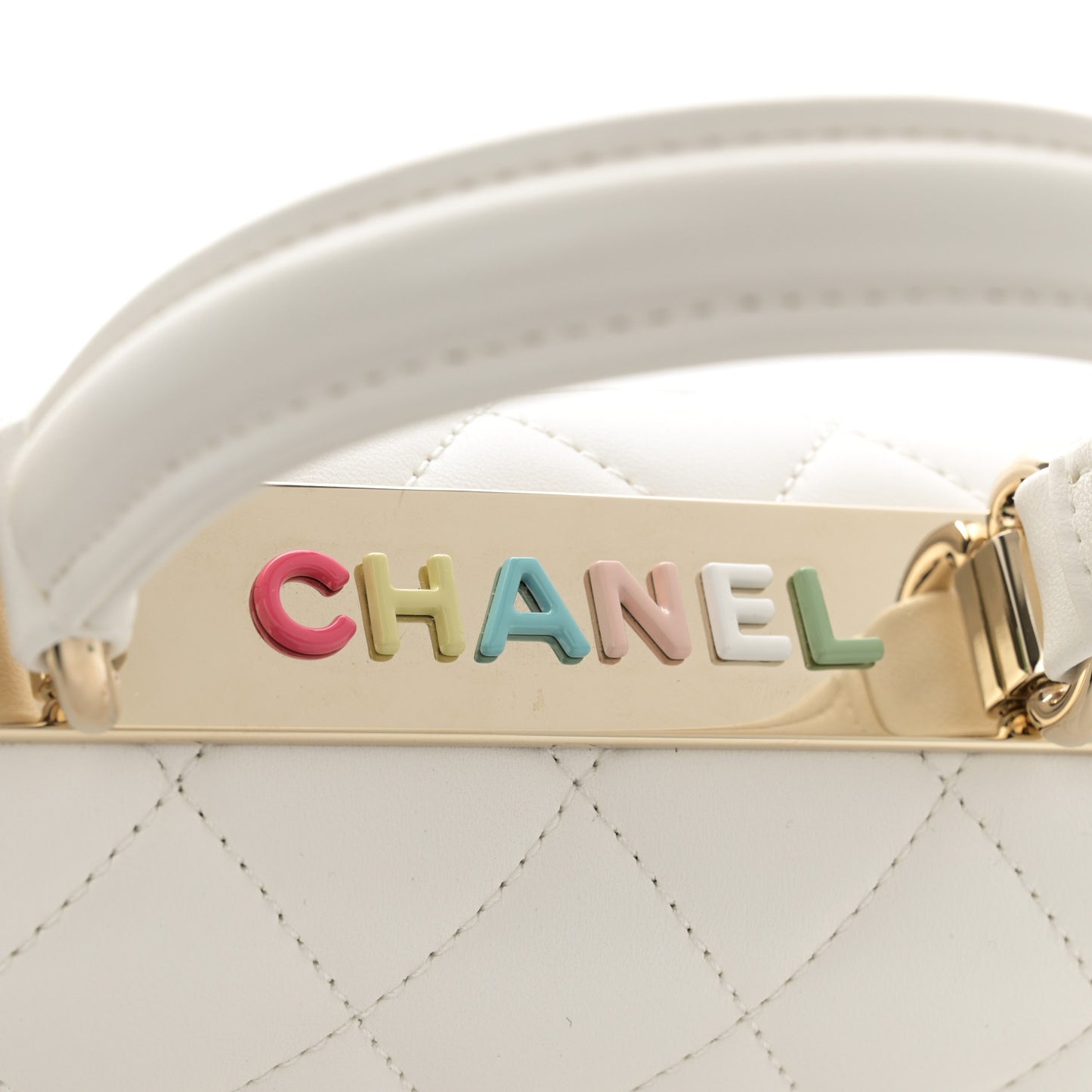 Lambskin Lacquered Quilted Mini Trendy CC Dual Handle Flap Bag White