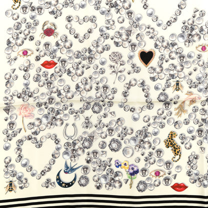Alexander McQueen Silk Chiffon Jeweled Button Biker Skull Scarf White 2 of 3