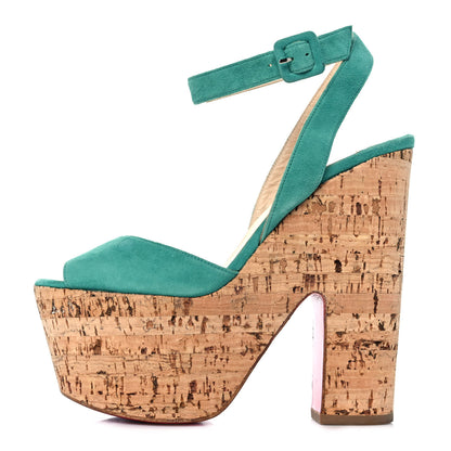 Christian Louboutin Suede Kid Cork Super Dombasle 160 Platform Sandals 38 Turquoise 1 of 7
