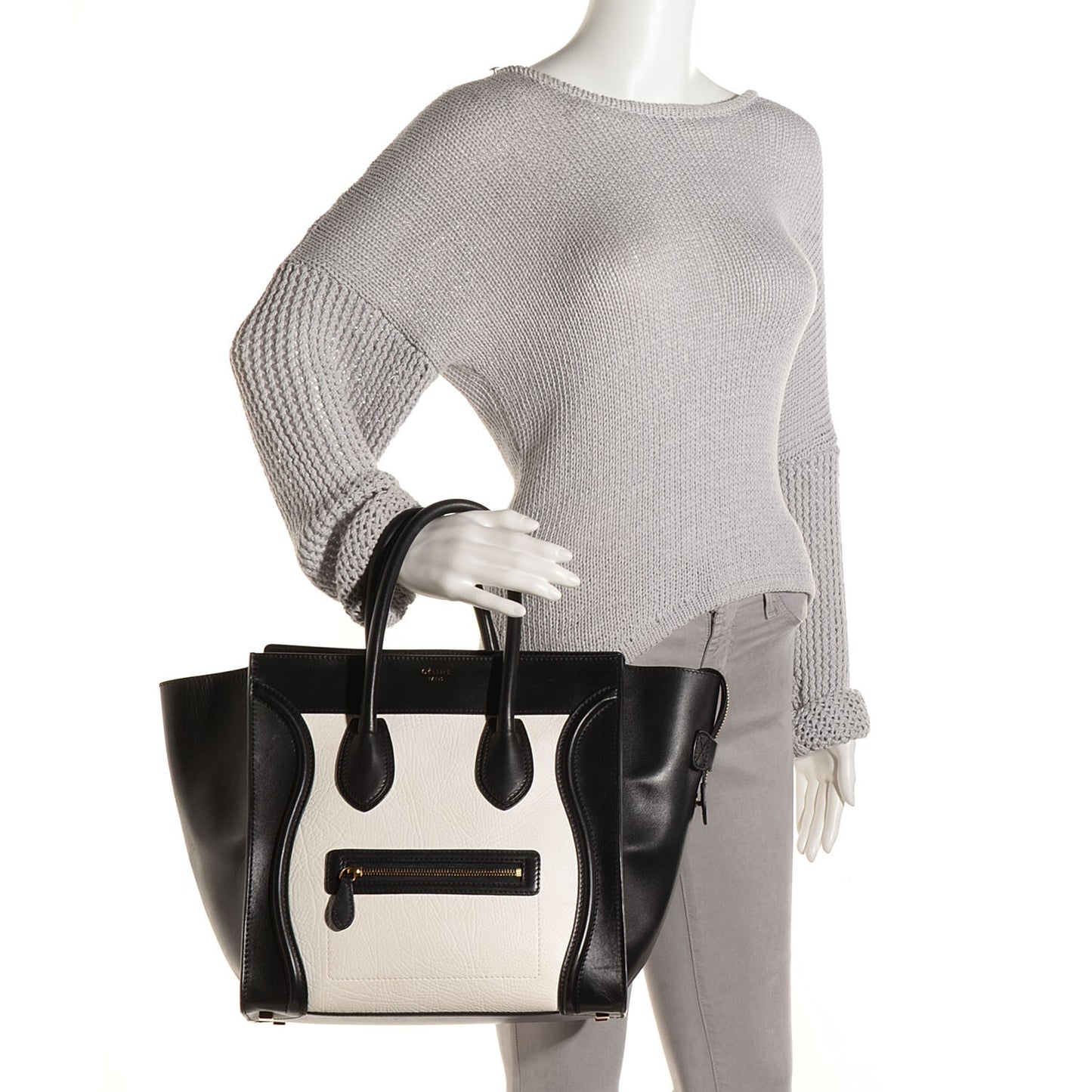Smooth Calfskin Shrunken Lambskin Mini Bi-Color Luggage Black White