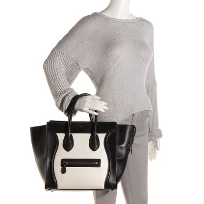 Celine Smooth Calfskin Shrunken Lambskin Mini Bi-Color Luggage Black White 2 of 9