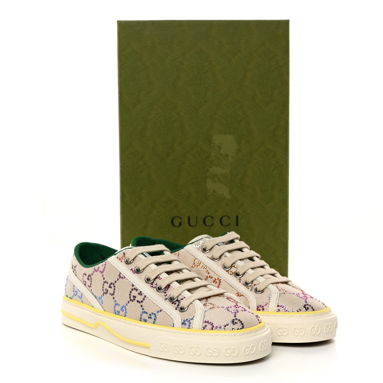 Gucci Canvas Lame Crystal GG Monogram Womens 1977 Tennis Sneakers 36.5 Gardenia Silver Mystic White 8 of 8