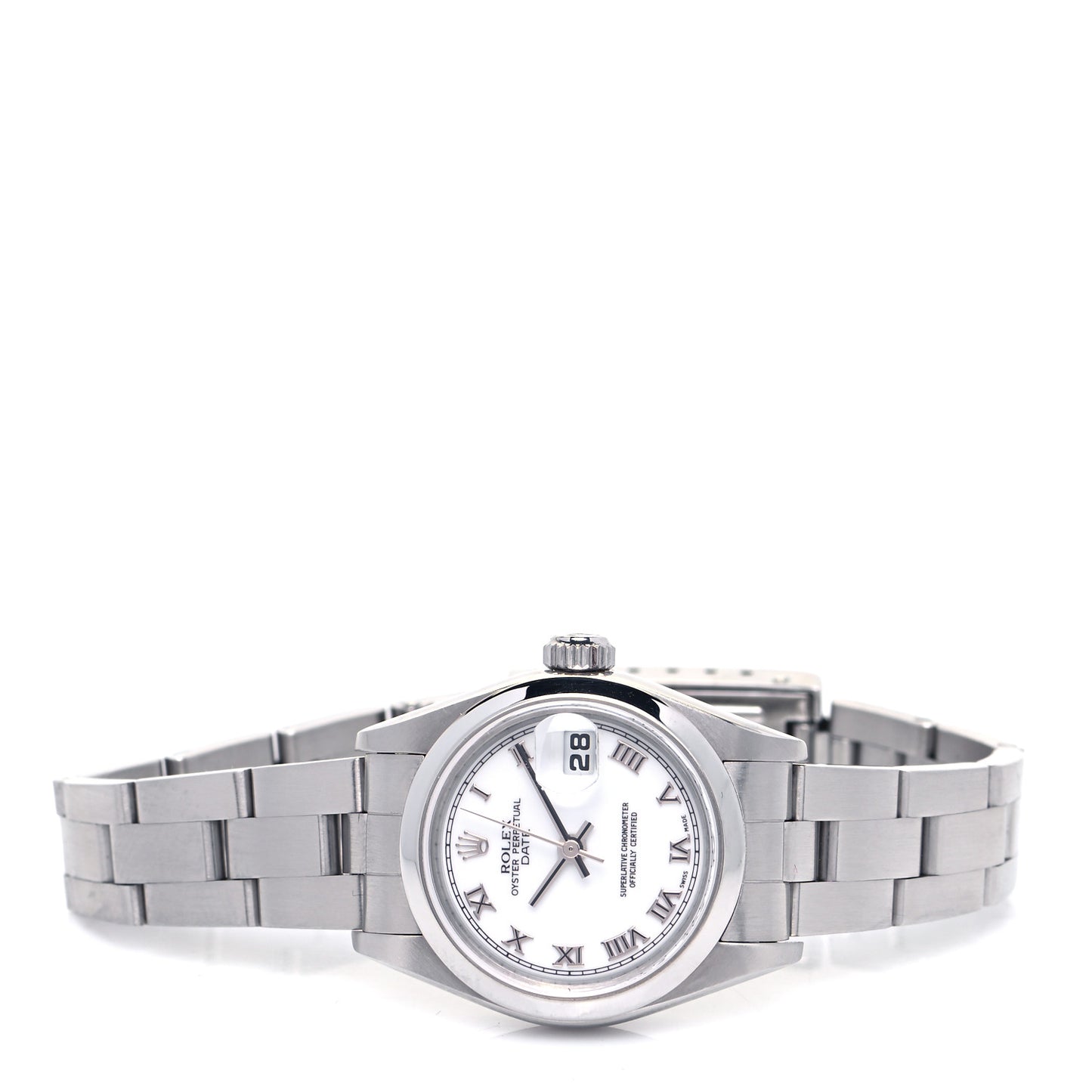Stainless Steel 26mm Oyster Perpetual Date Watch White Roman 79160