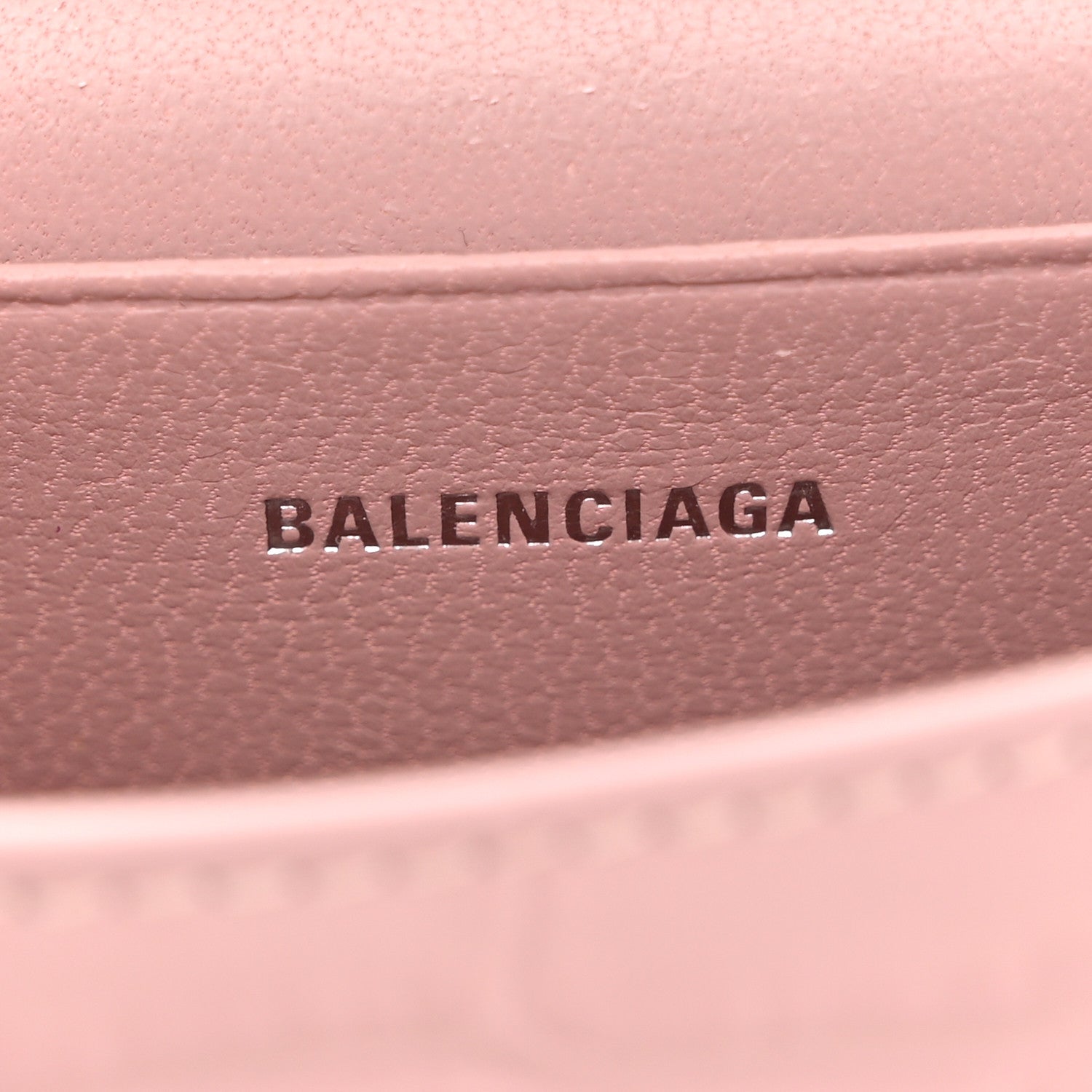 Balenciaga Shiny Calfskin Crocodile Embossed Hourglass Top Handle Bag Mini with Chain Powder Pink 6 of 11