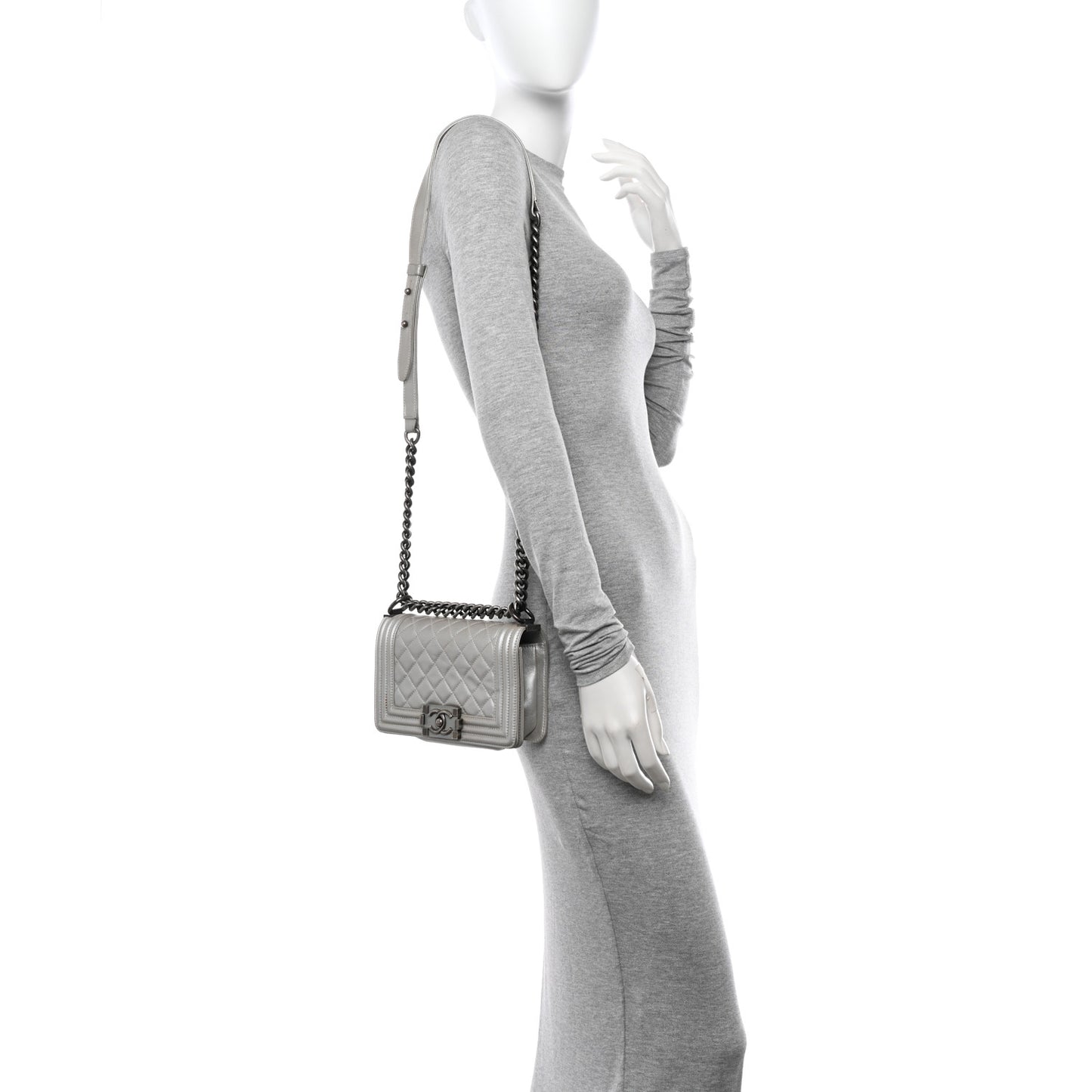 Metallic Lambskin Quilted Small Boy Flap Silver
