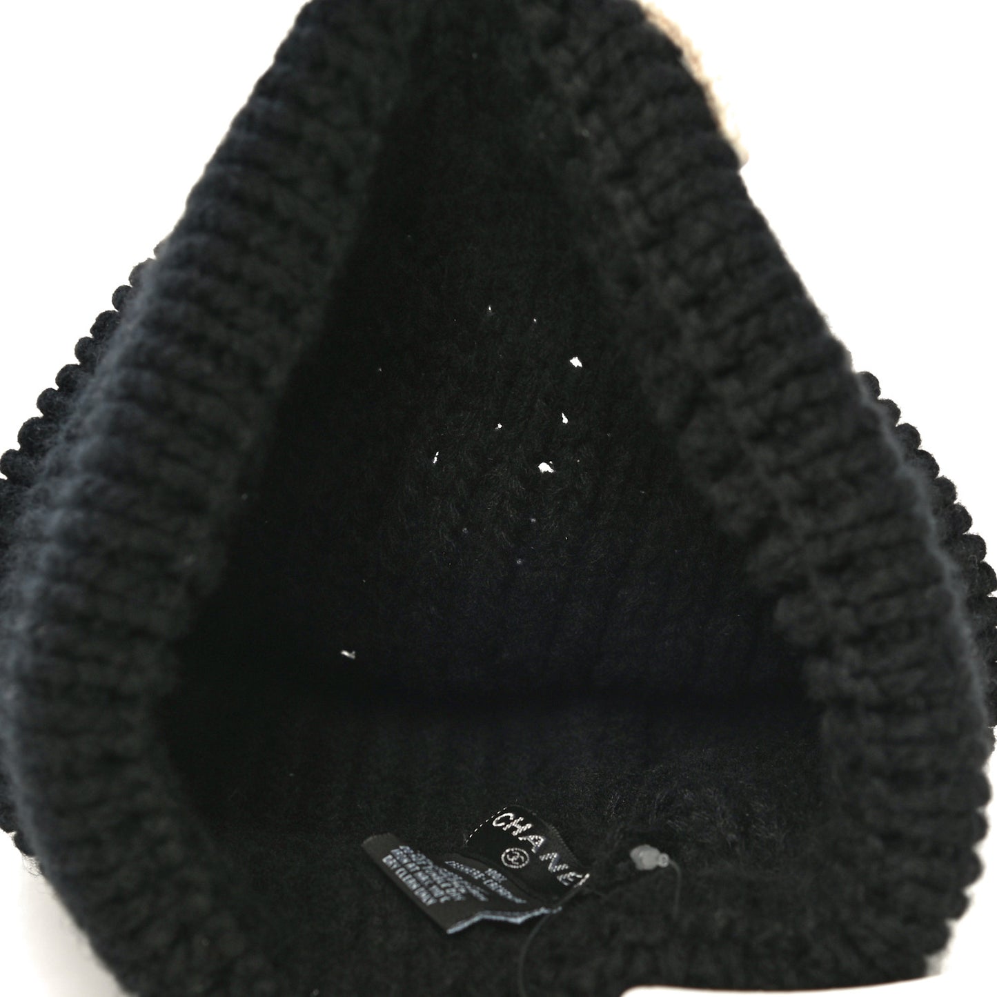 Wool Cashmere CC Beanie Hat Black White
