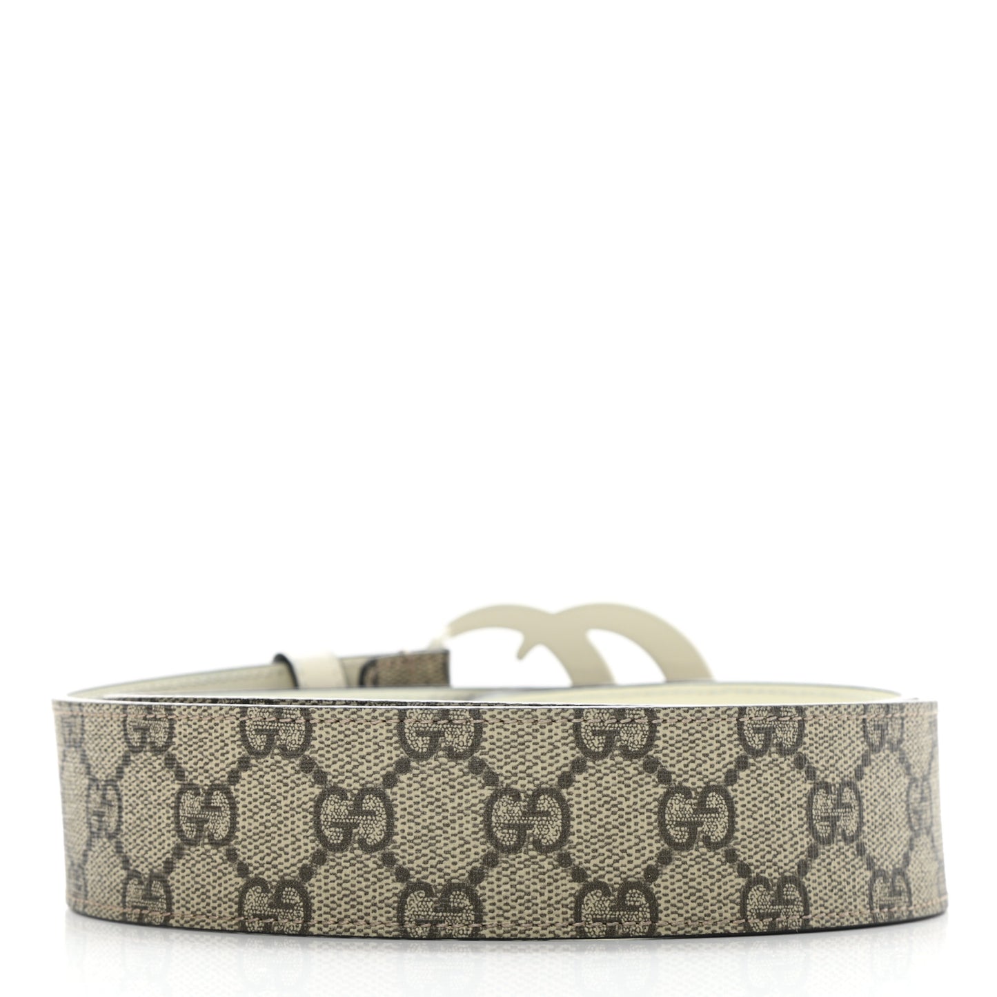 GG Supreme Monogram Plutone Calfskin Enamel Double G 40mm Belt 80 32 Beige Ebony Mystic White