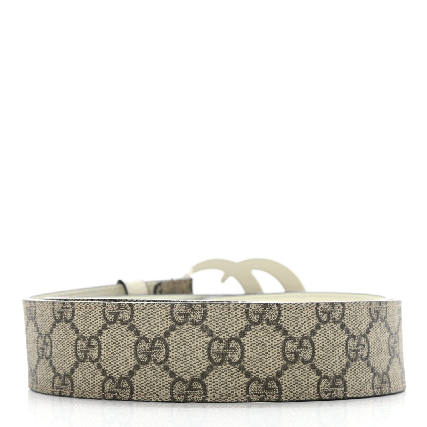 Gucci GG Supreme Monogram Plutone Calfskin Enamel Double G 40mm Belt 80 32 Beige Ebony Mystic White 2 of 5