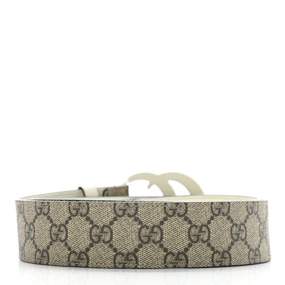Gucci GG Supreme Monogram Plutone Calfskin Enamel Double G 40mm Belt 80 32 Beige Ebony Mystic White 2 of 5