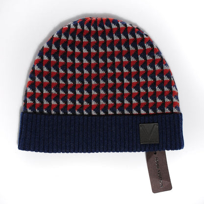 Louis Vuitton Cashmere Calfskin Wallpaper Hat Scarf Set Blue Rouge 6 of 10