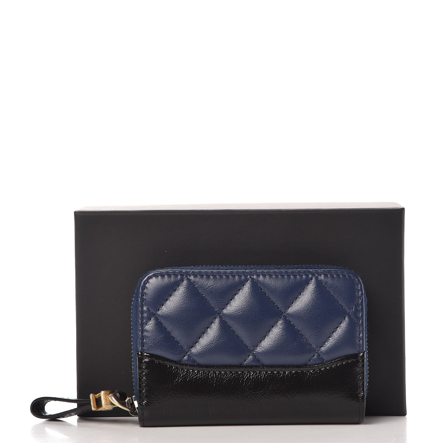 Chanel Aged Calfskin Quilted Gabrielle Zip Around Coin Purse Wallet Blue Black 8 of 8