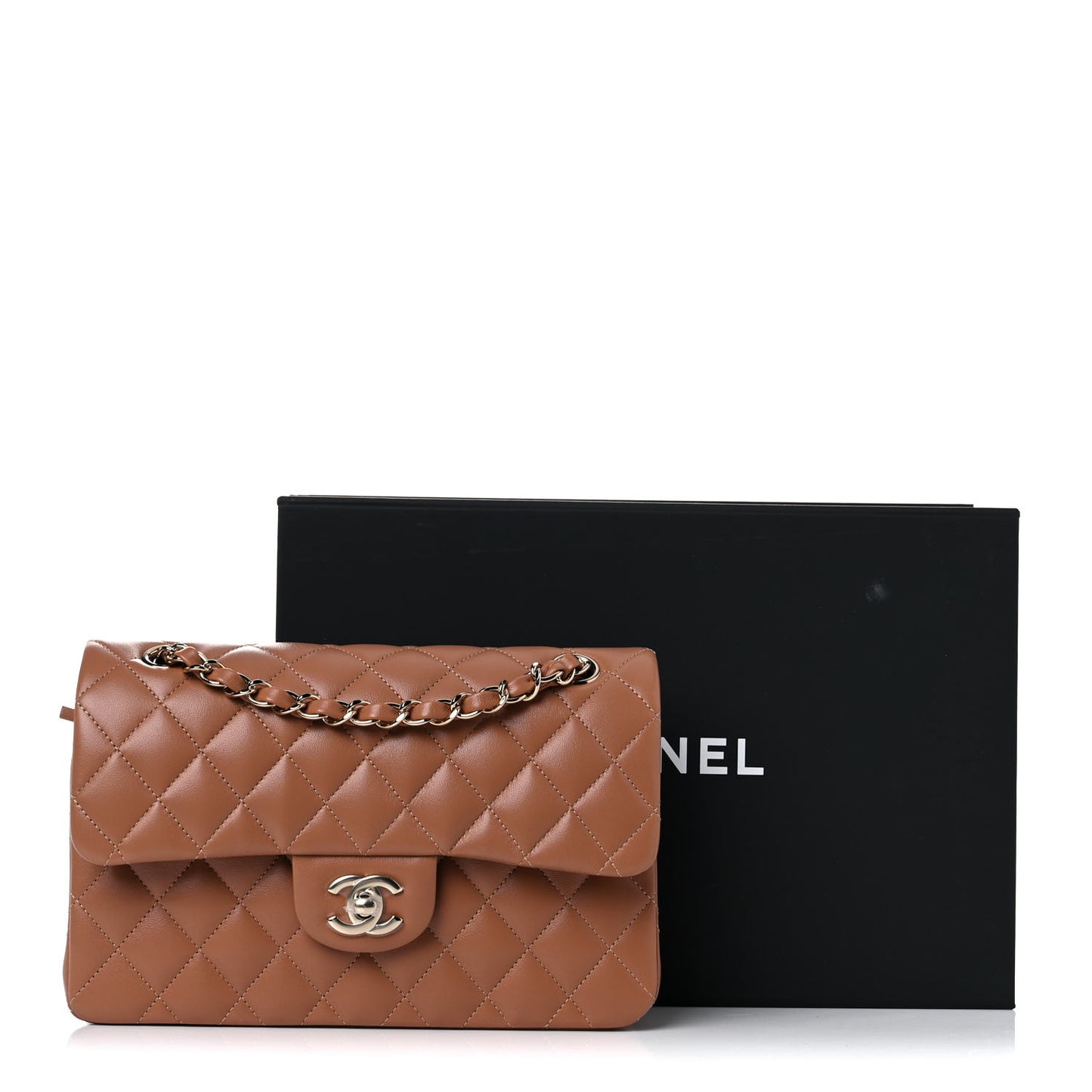 Lambskin Quilted Small Double Flap Brown