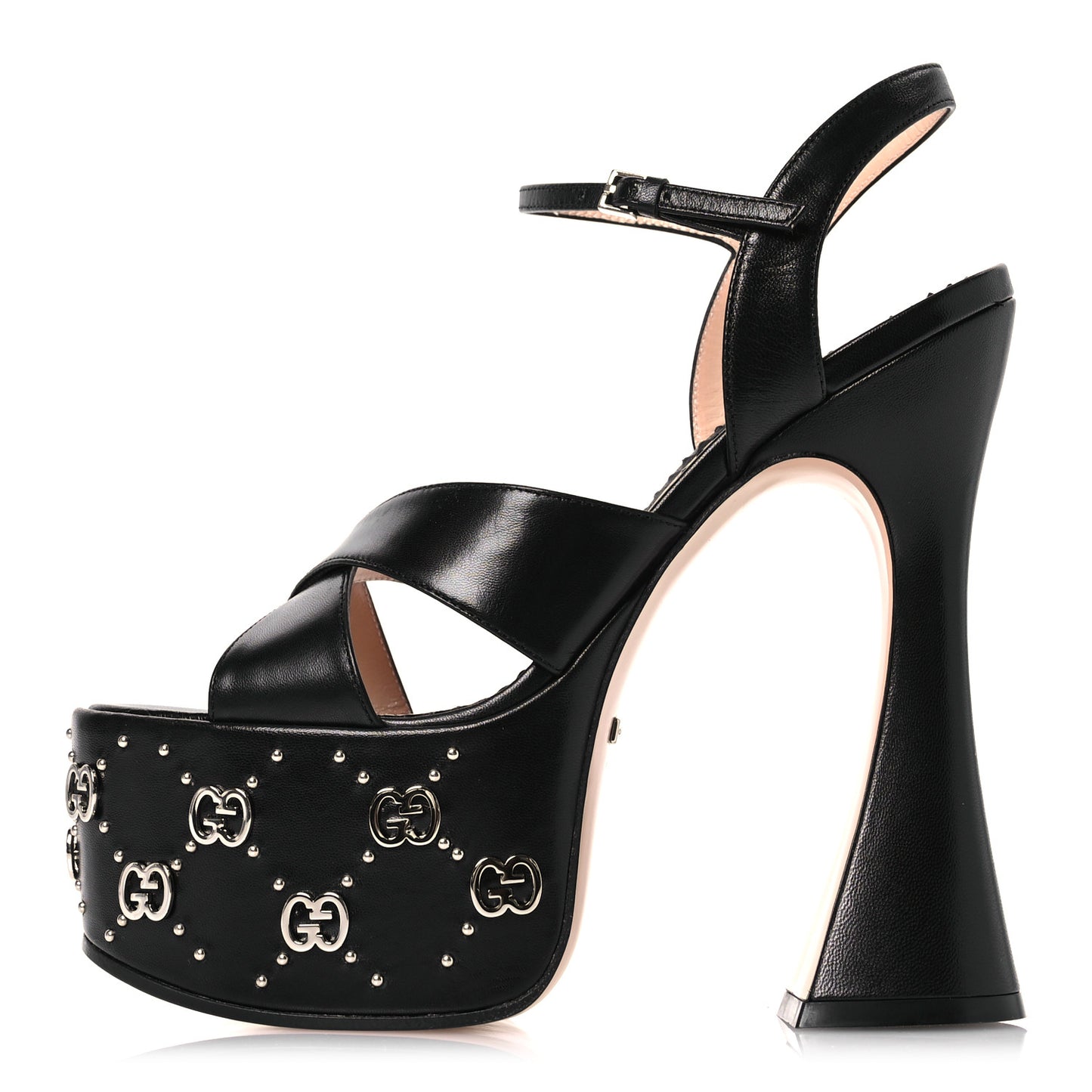 Malaga Kid Interlocking G Studs 155mm Platform Sandals 36 Perfect Black