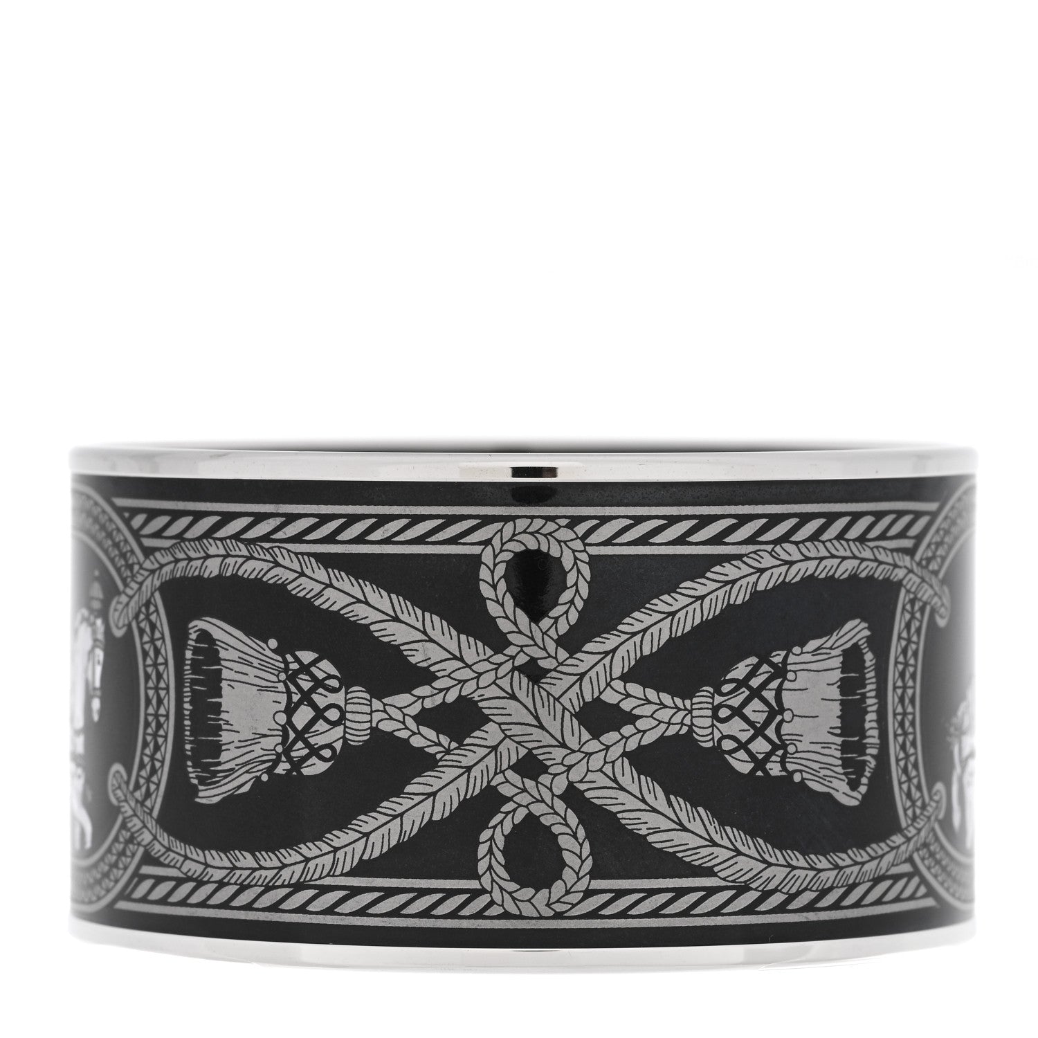 Hermes Enamel Printed Grand Apparat Extra Wide Bracelet 65 Black 2 of 5