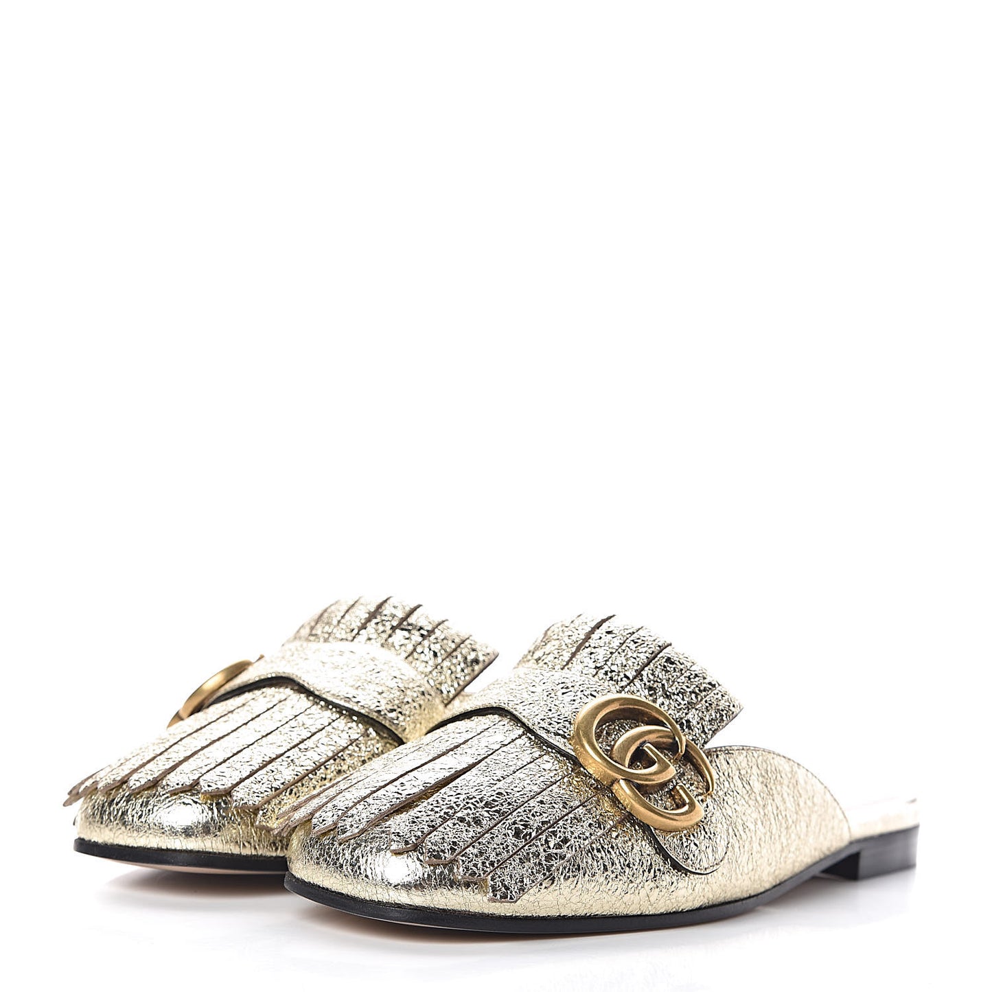 Galassia Womens GG Marmont Fringe Slippers 36 Platino