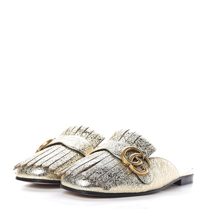 Gucci Galassia Womens GG Marmont Fringe Slippers 36 Platino 3 of 10
