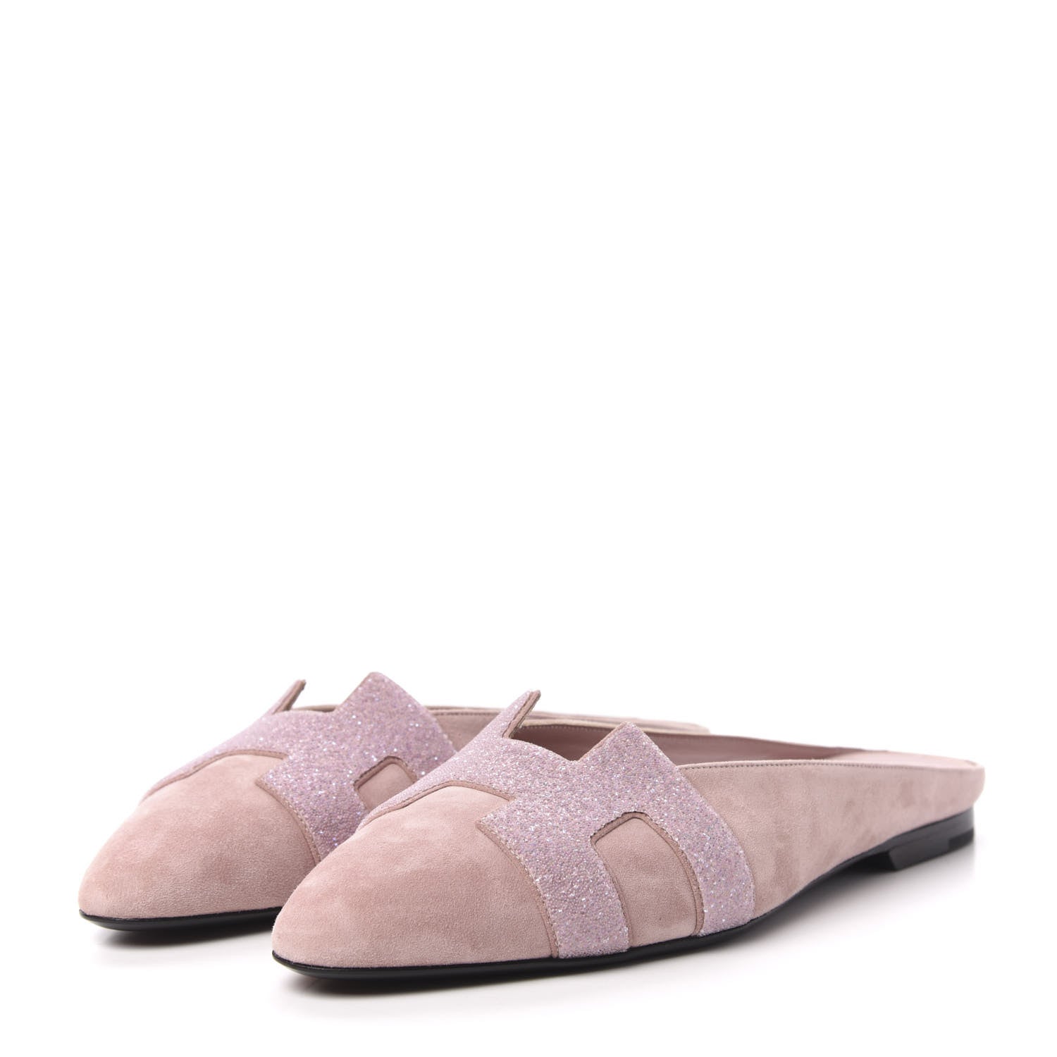 Hermes Suede Goatskin Crystal Roxane Mules 37.5 Rose 3 of 11