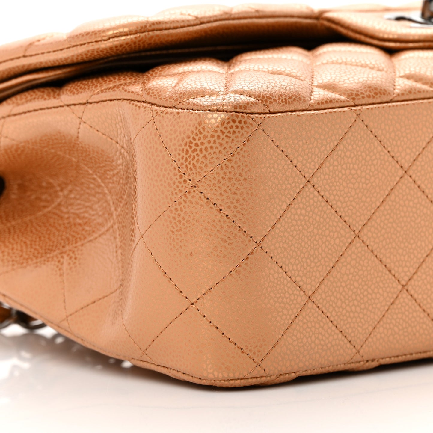 Metallic Caviar Quilted Jumbo Double Flap Copper