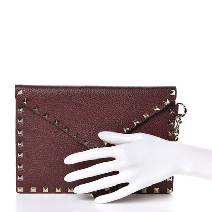 Valentino Garavani Pebbled Calfskin Medium Rockstud Envelope Flat Wristlet Pouch Rubin 2 of 7