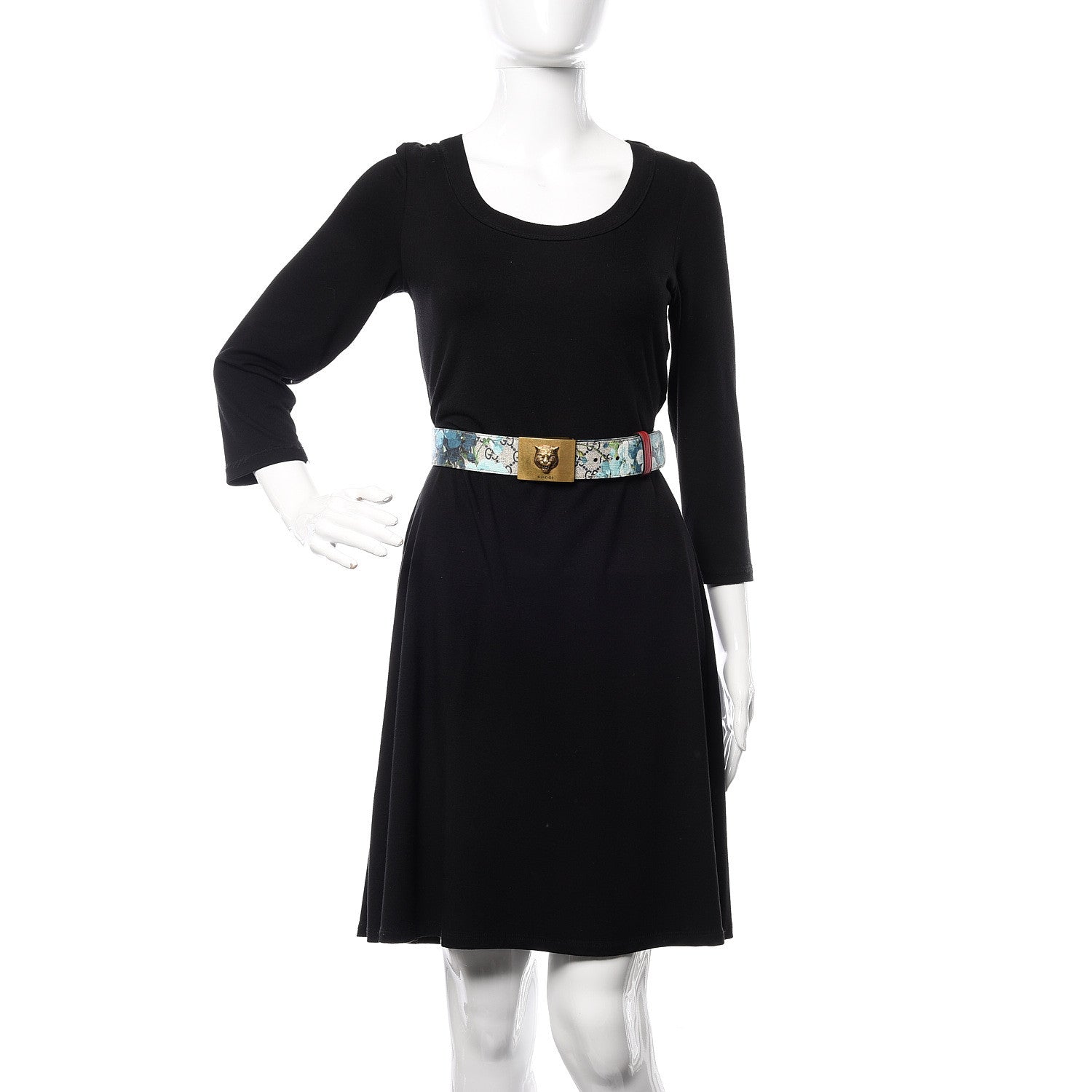 Gucci GG Plus Monogram Blooms Plaque Belt 85 34 Blue 2 of 6