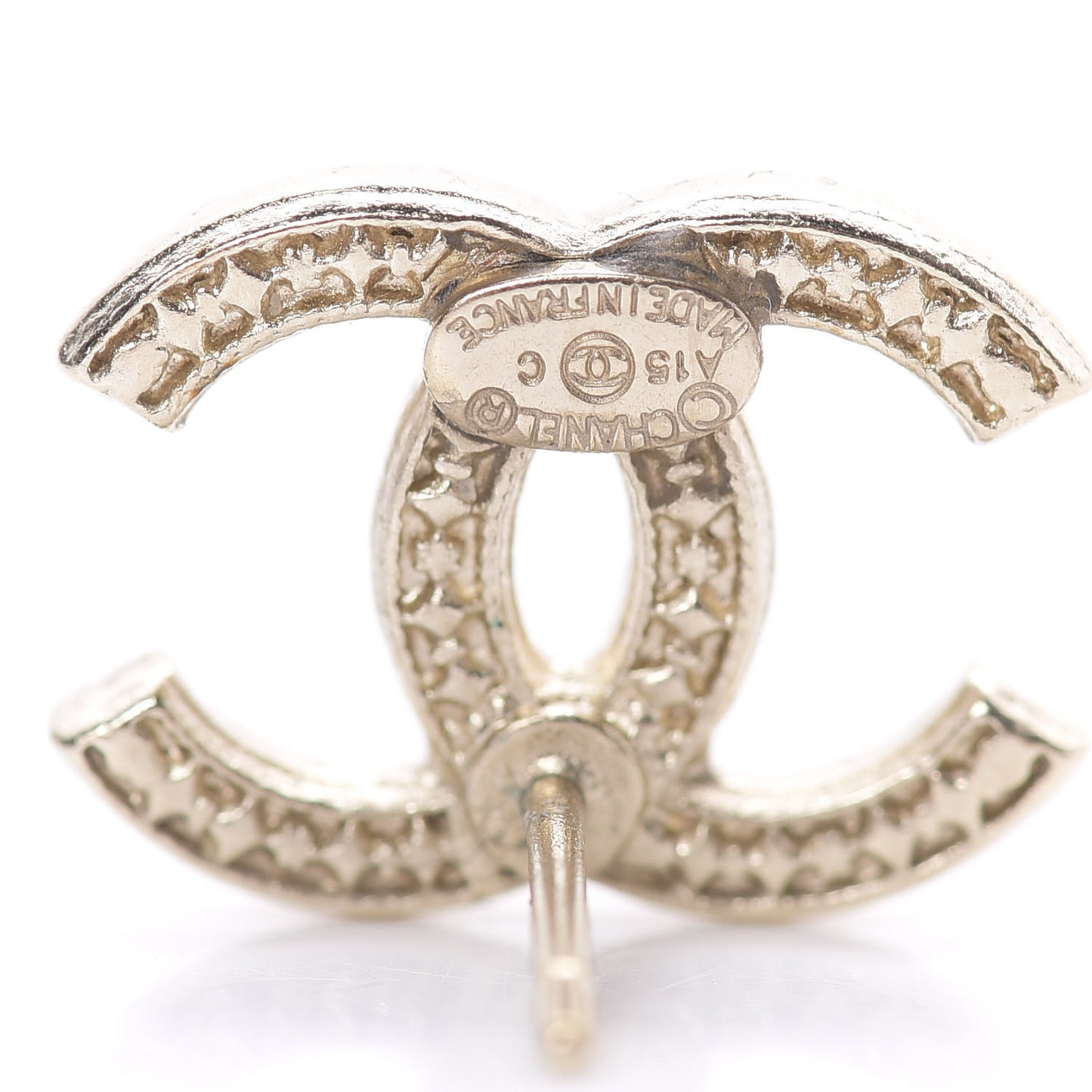 Metal Engraved CC Earrings Gold