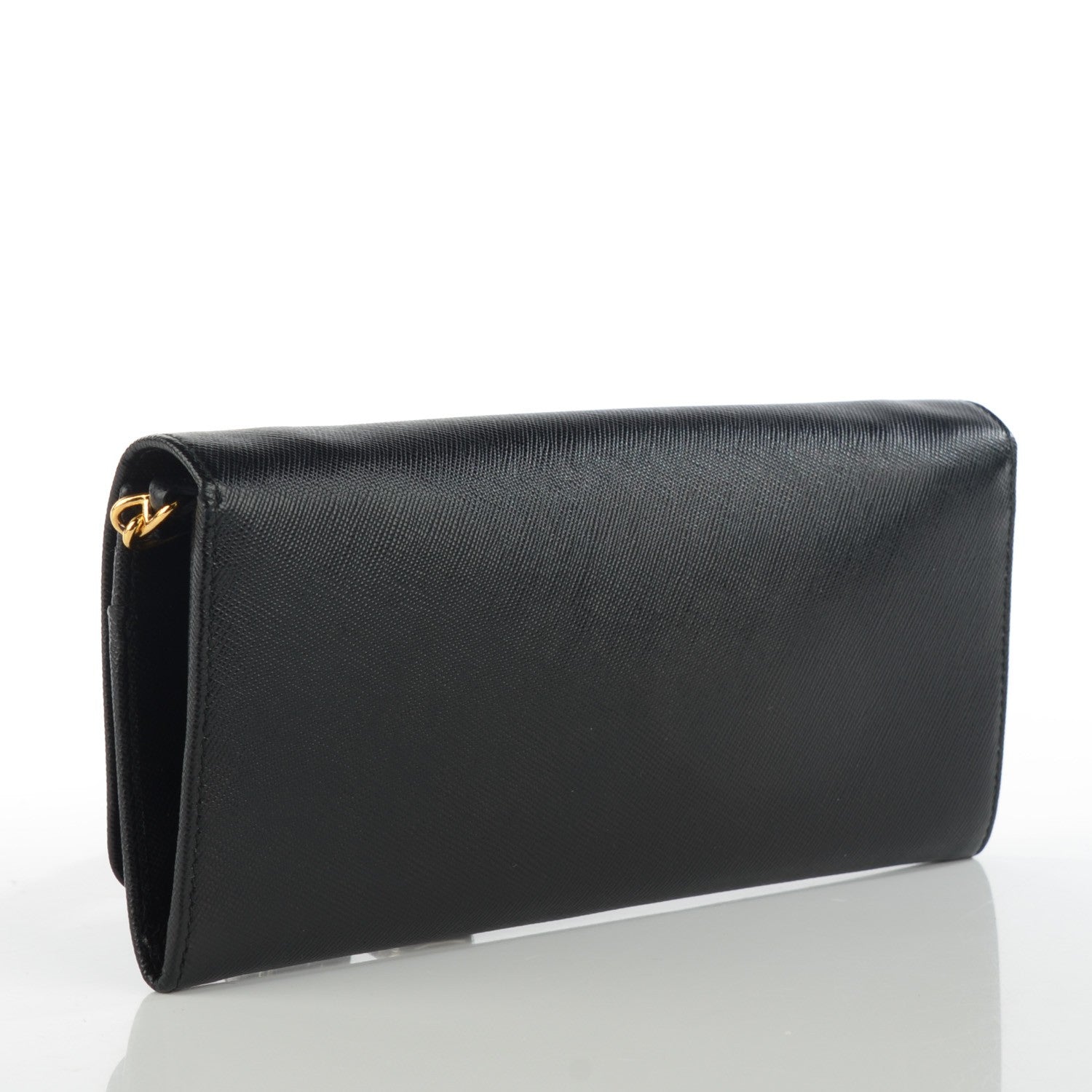 Prada Saffiano Metal Oro Chain Wallet Nero Black 3 of 8