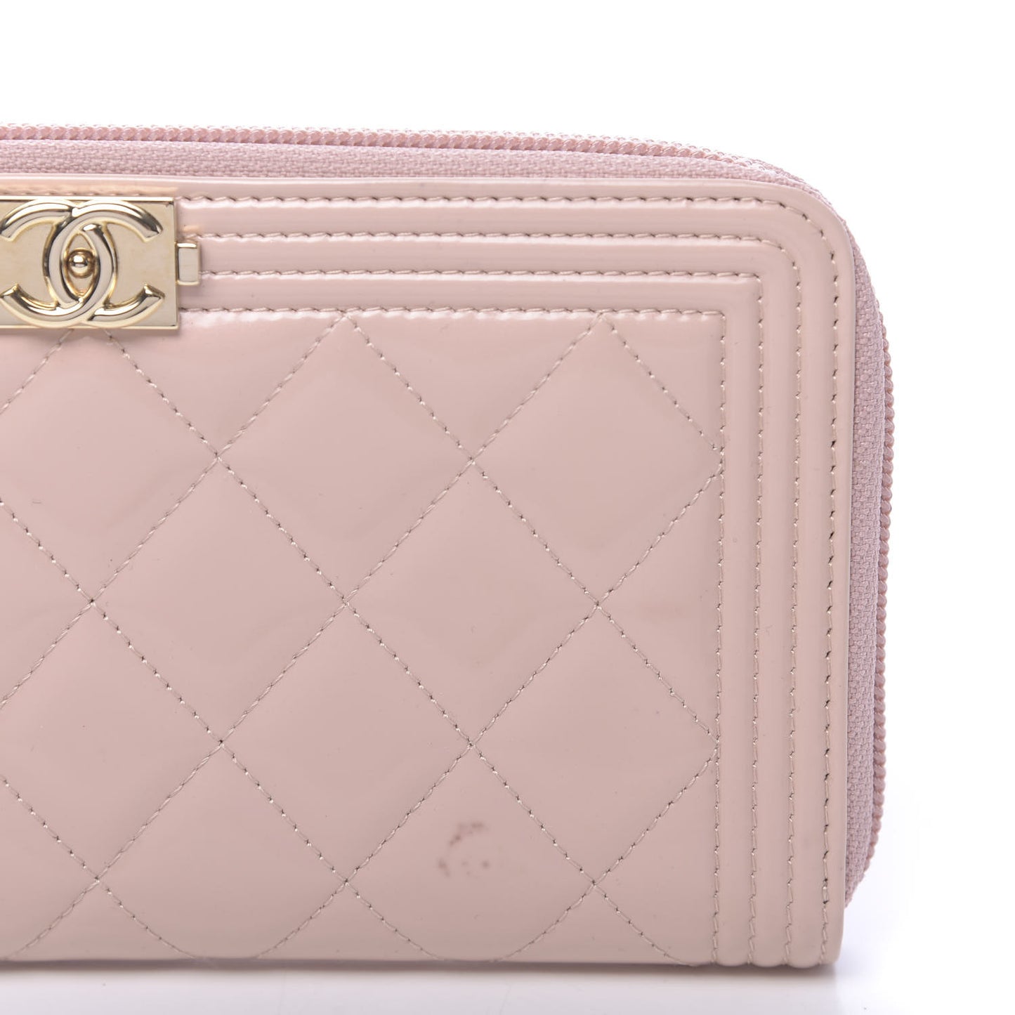 Patent Quilted Boy Long Zip Around Wallet Light Pink