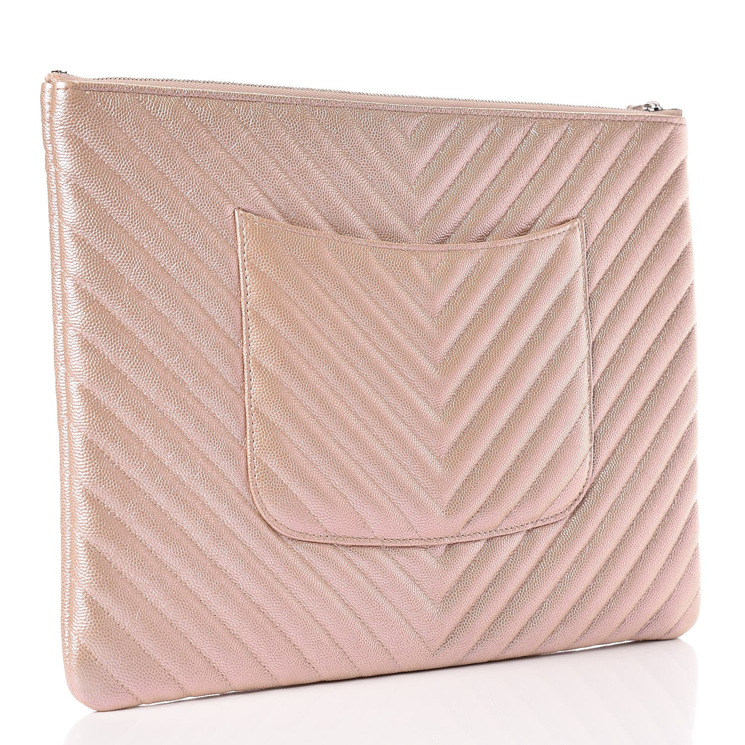 Chanel Iridescent Caviar Chevron Quilted Large Cosmetic Case Light Gold 3 of 11