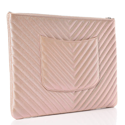 Chanel Iridescent Caviar Chevron Quilted Large Cosmetic Case Light Gold 3 of 11