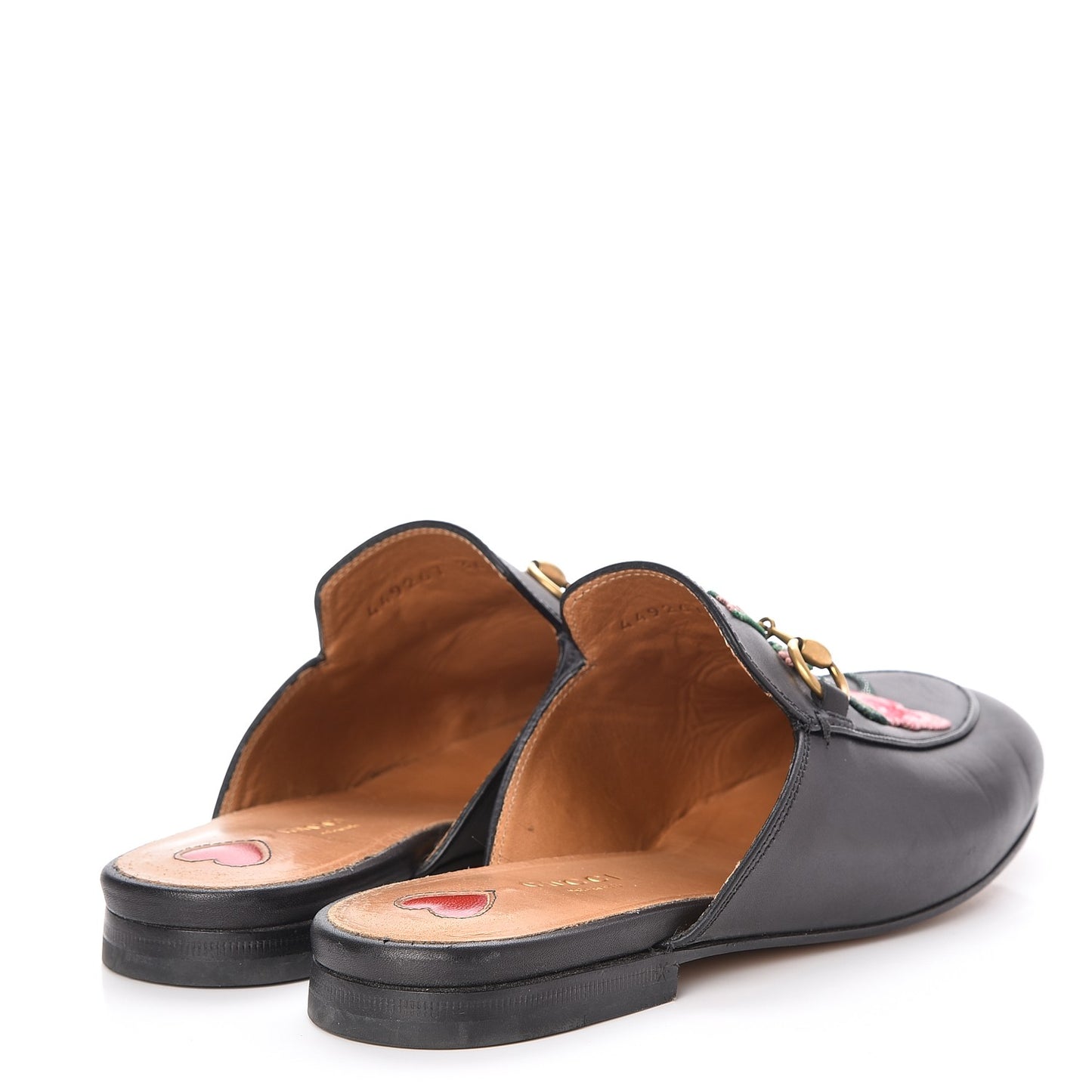 Calfskin Flower Embroidered Princetown Slippers 36.5 Black