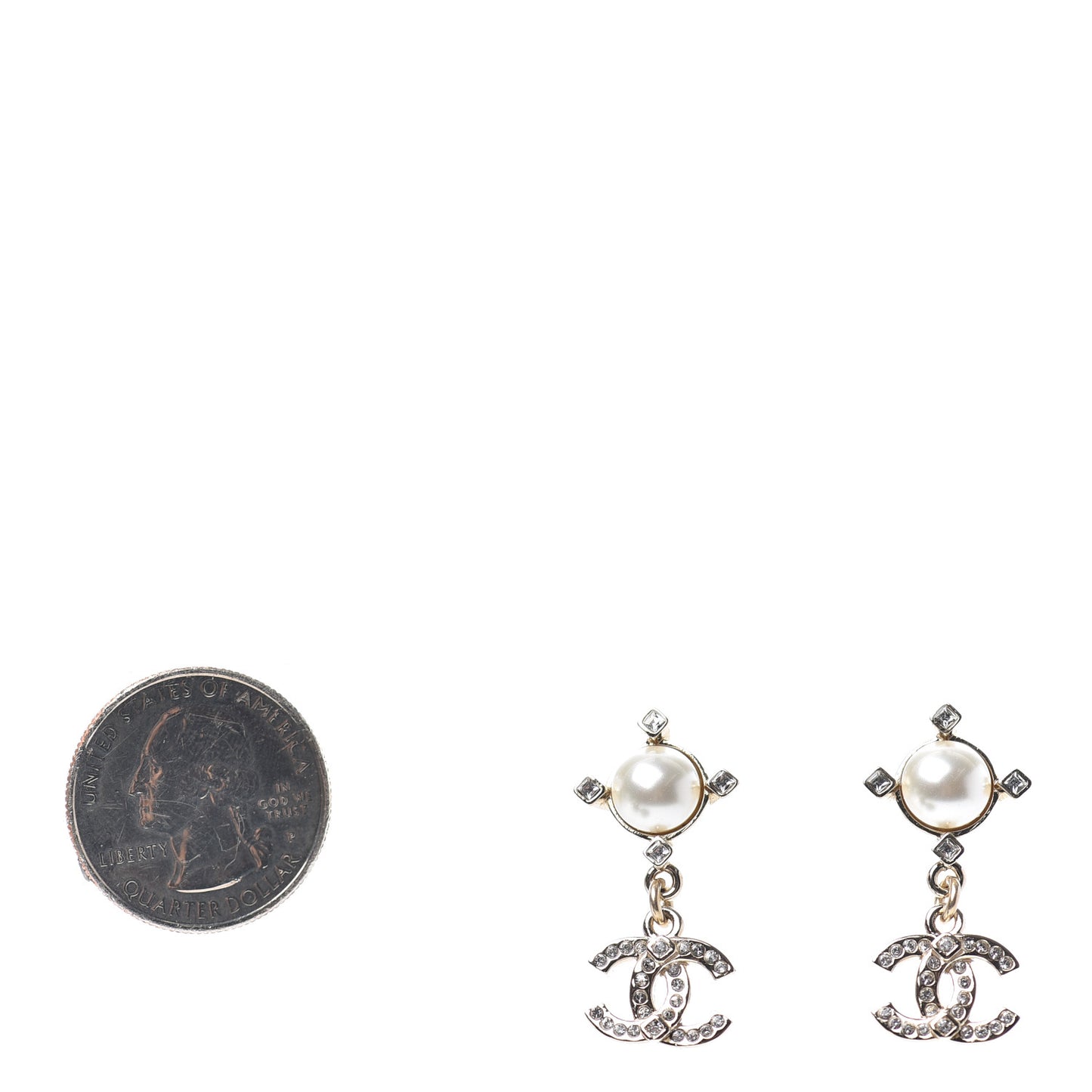 Crystal Pearl CC Drop Earrings Gold