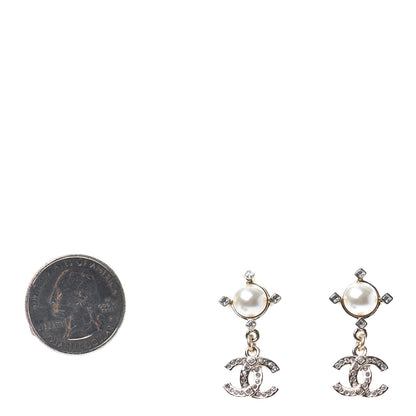 Chanel Crystal Pearl CC Drop Earrings Gold 2 of 4