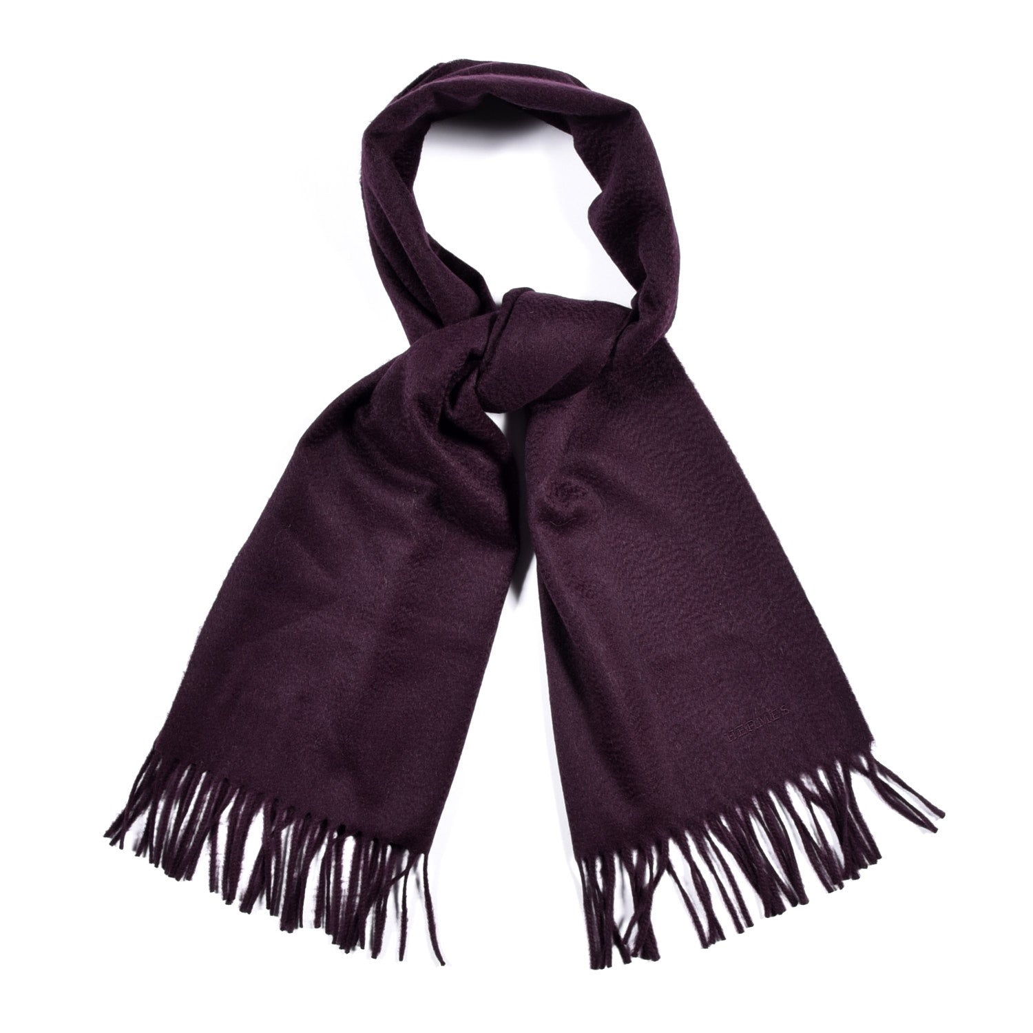 Hermes Cashmere Fringe Scarf Dark Purple 1 of 3