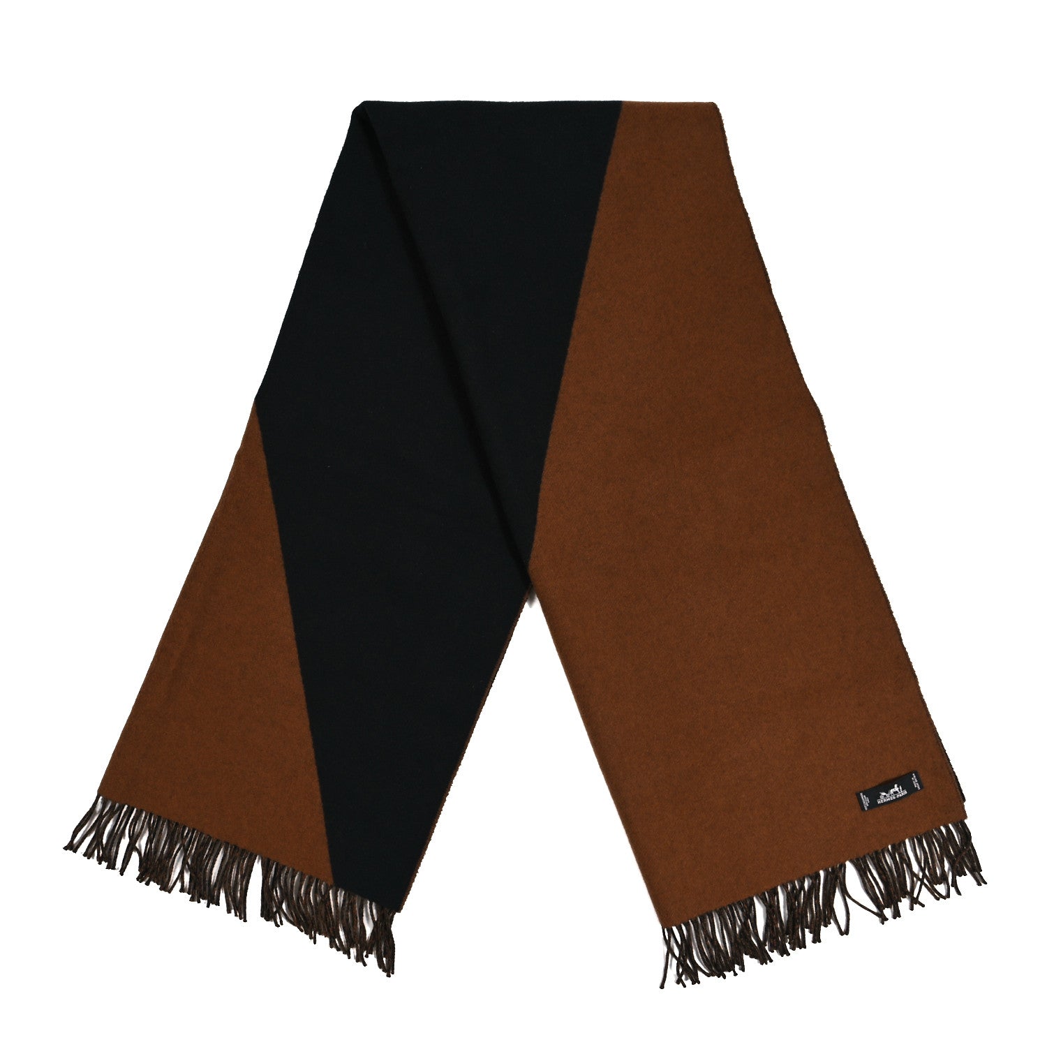 Hermes Cashmere Casaque Chevron Muffler Camel Marine 2 of 3